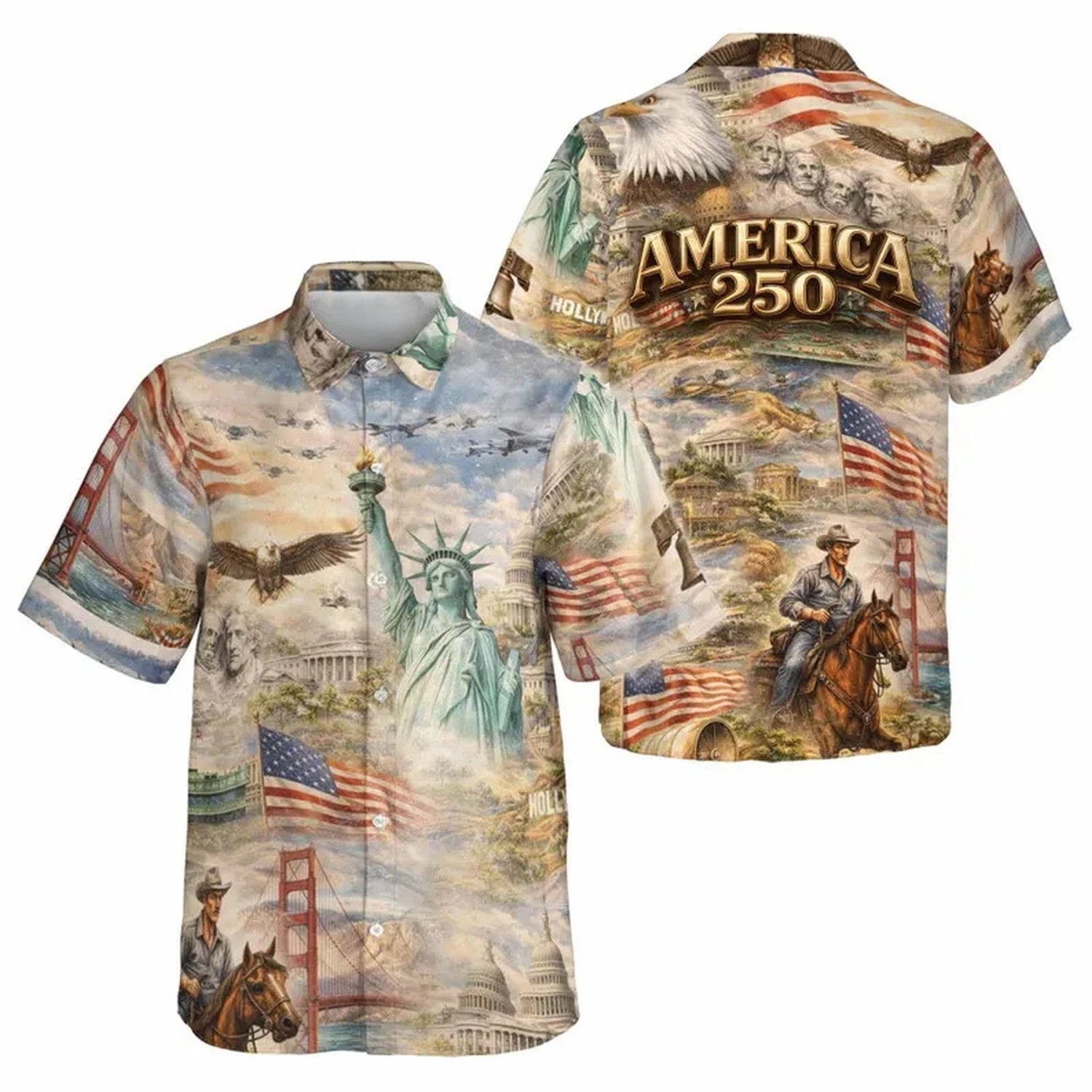 Patriotic America 250th Anniversary Hawaiian Shirt Men’s Aloha 1776-2026 Button