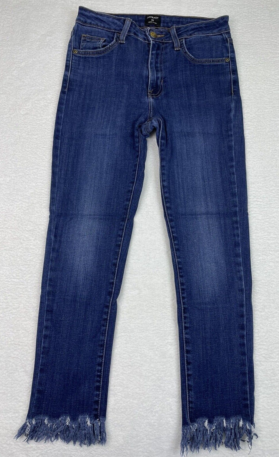 Just Black Denim Women High Waist Straight Indigo Wash Frayed Hem size 25.