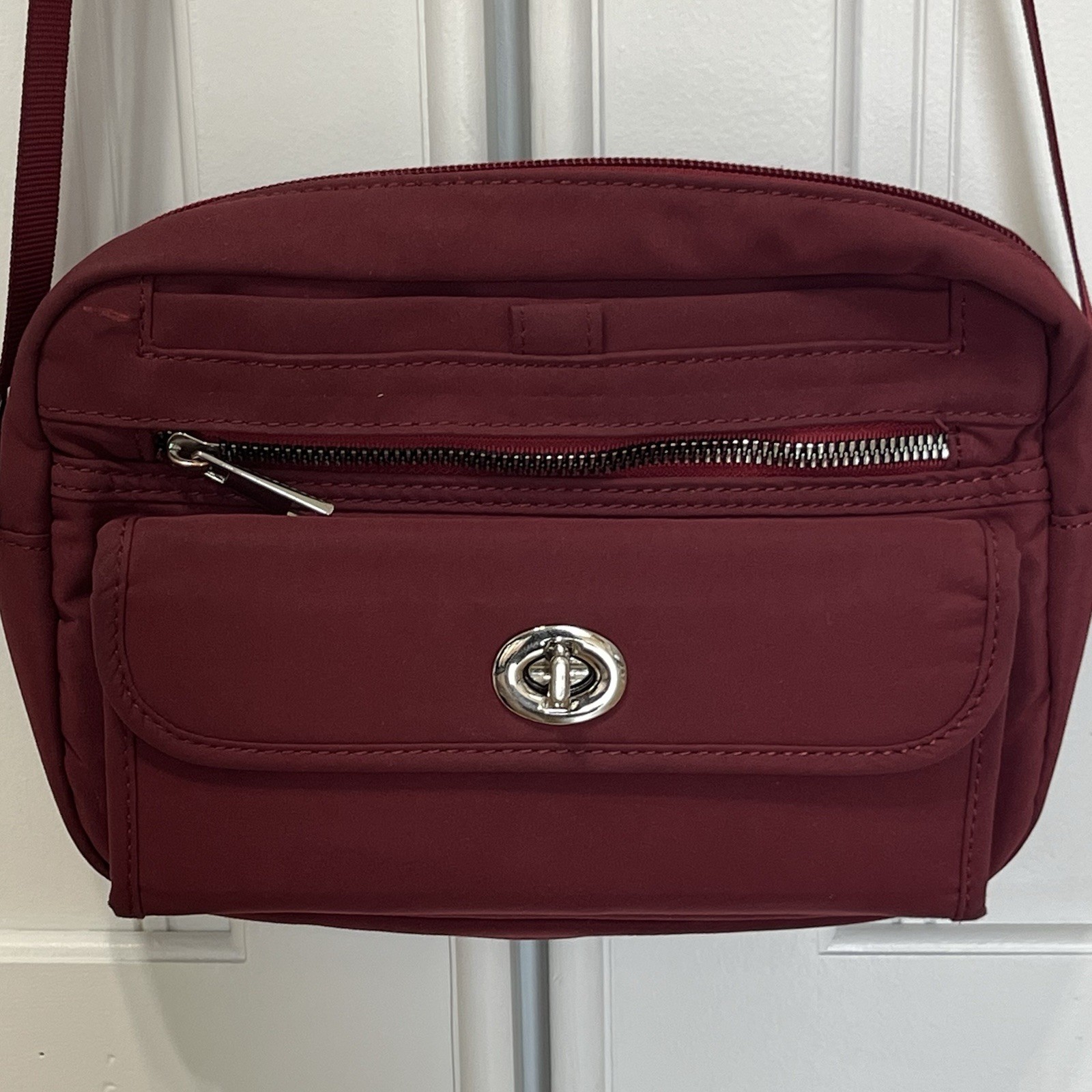 Samantha Brown Burgundy Lightweight Fabric Crossbody Travel Purse Bag