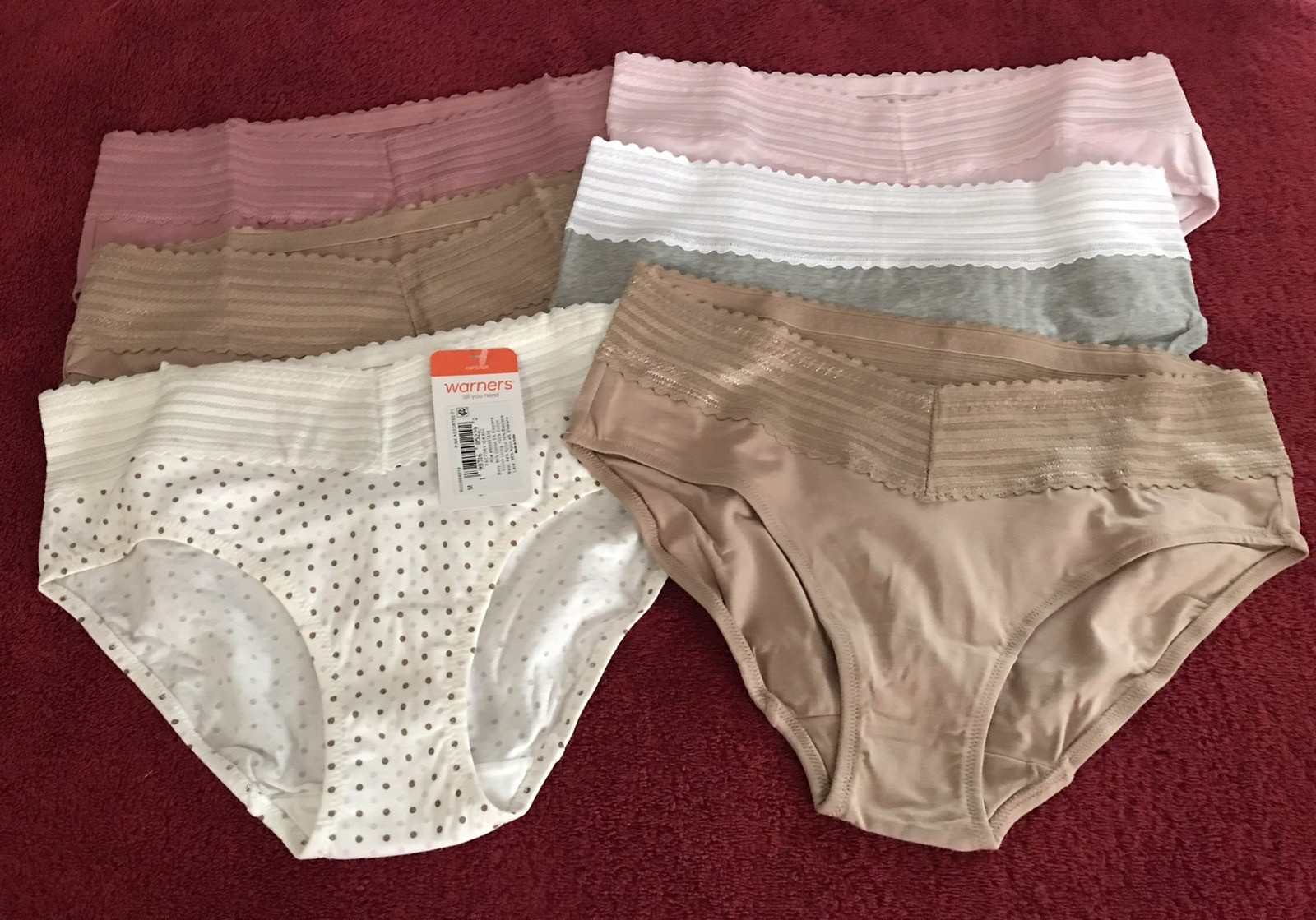 Warners Hipster Panties Underwear Lace Top (6-Pack) Women’s Sz M Cotton Stretch