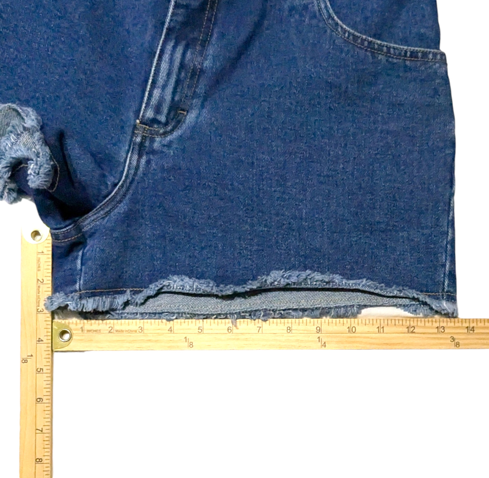 Vintage 90s NO EXCUSES High Rise Jean Shorts 13/14 (32×3) Blue Denim Raw Hem NWT
