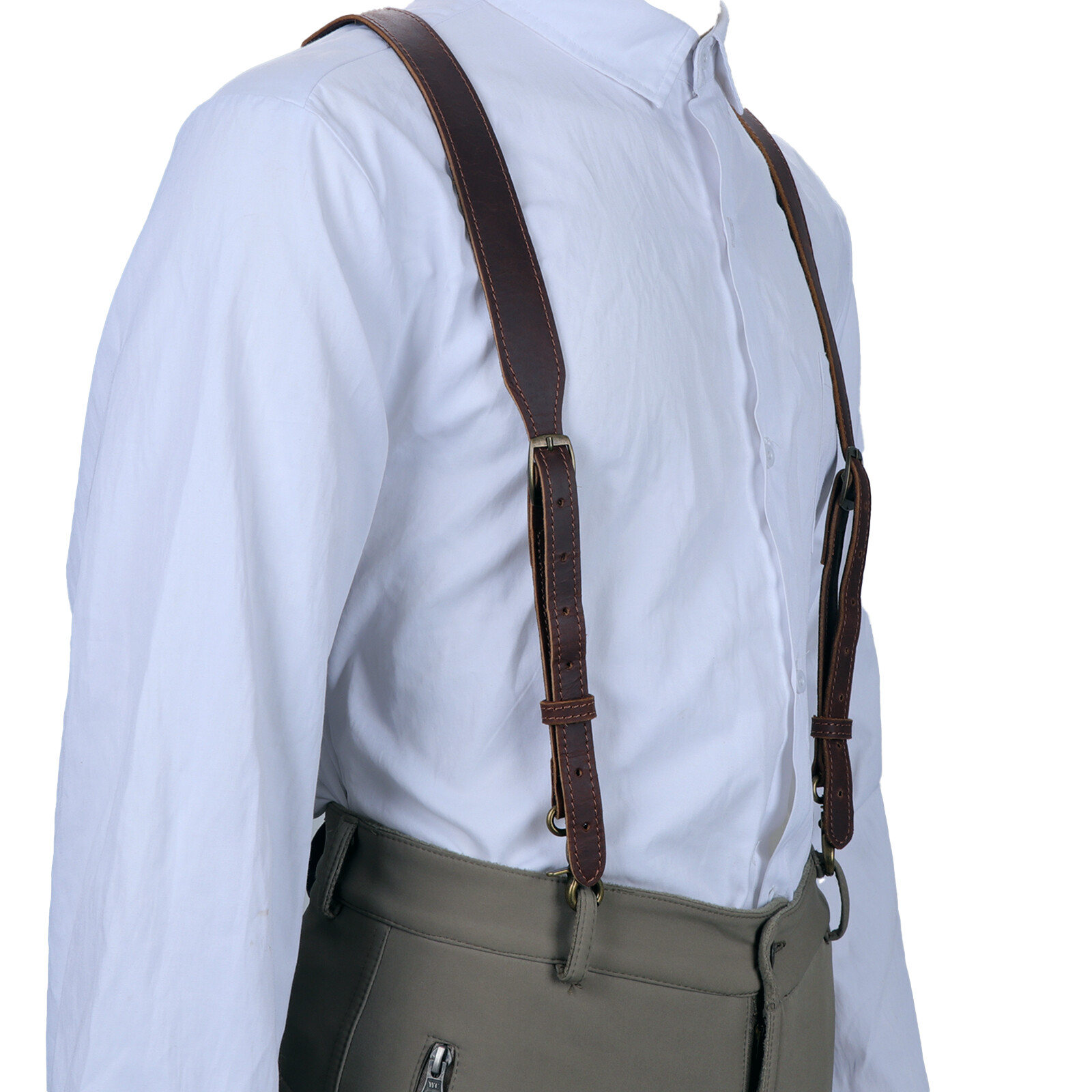 TOURBON Men’s Y-Back Suspender Pants Braces 3 Hook Adjustable Vintage Leather US