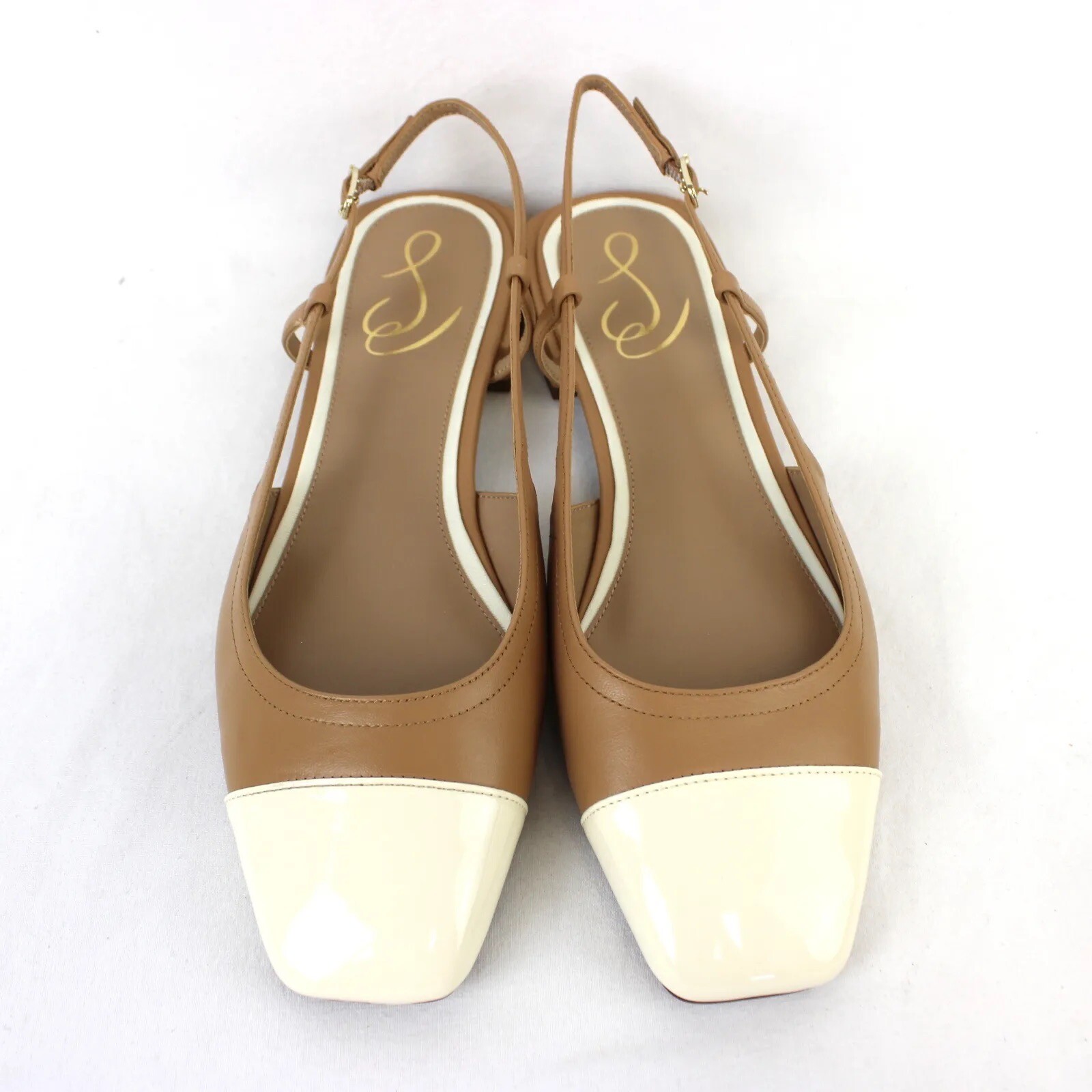 New Sam Edelman Kara Tan/Porcelain White Slingback Flats I7672M1900 US 7 Medium