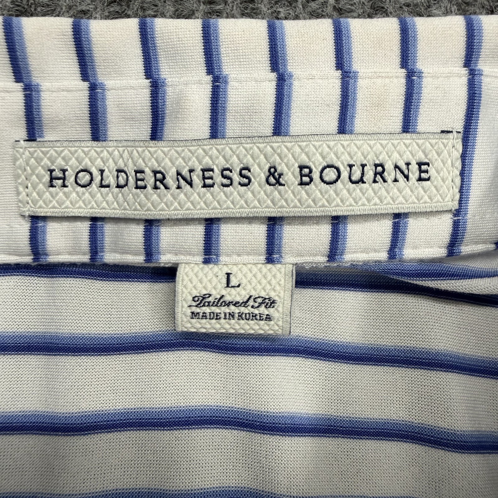 Holderness & Bourne The Sutton Surfside Polo Shirt Mens L White Blue Stripe Golf