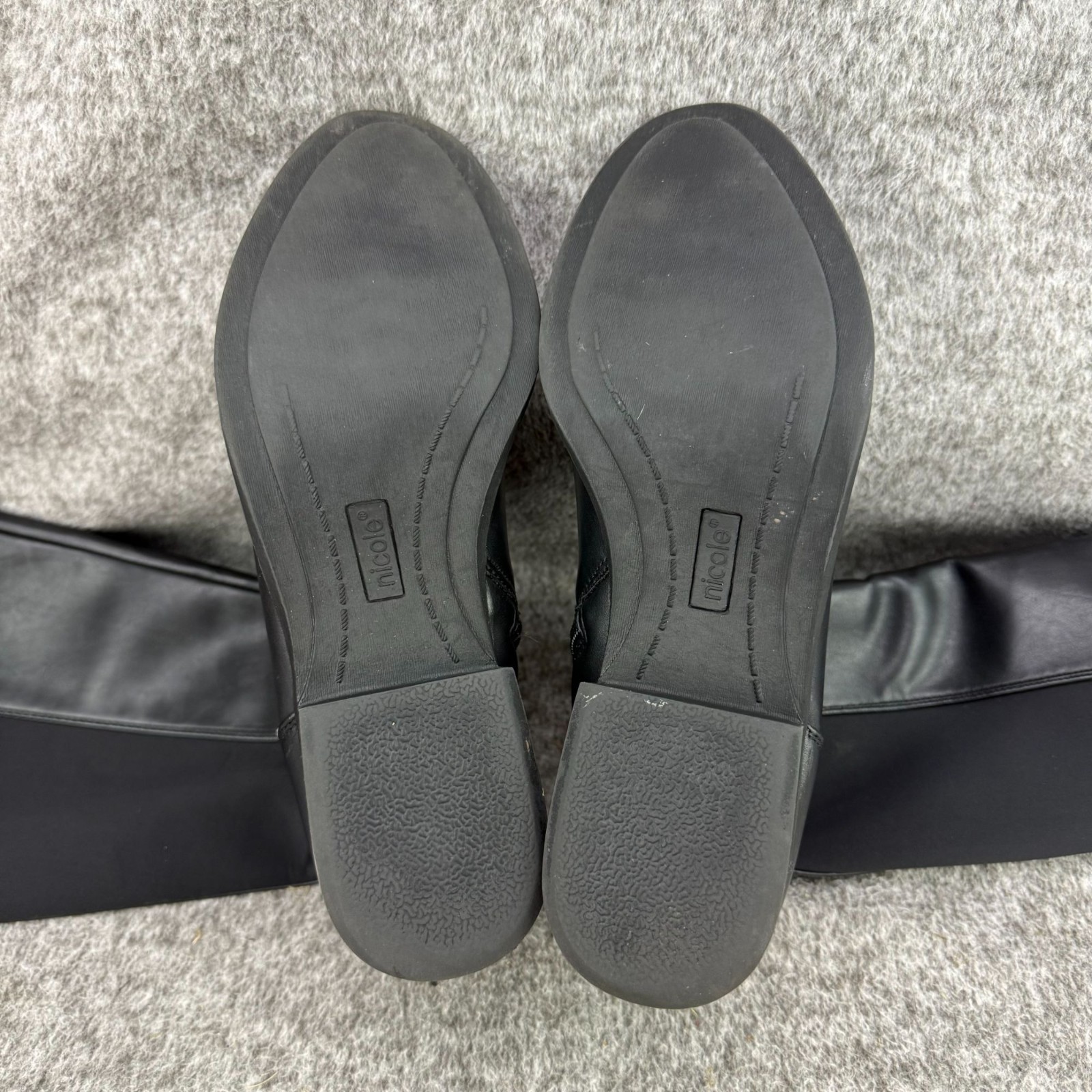 ✅Womens 9M Nicole Tess Black Knee-High Riding Boots Side-Zip Double Buckle Strap