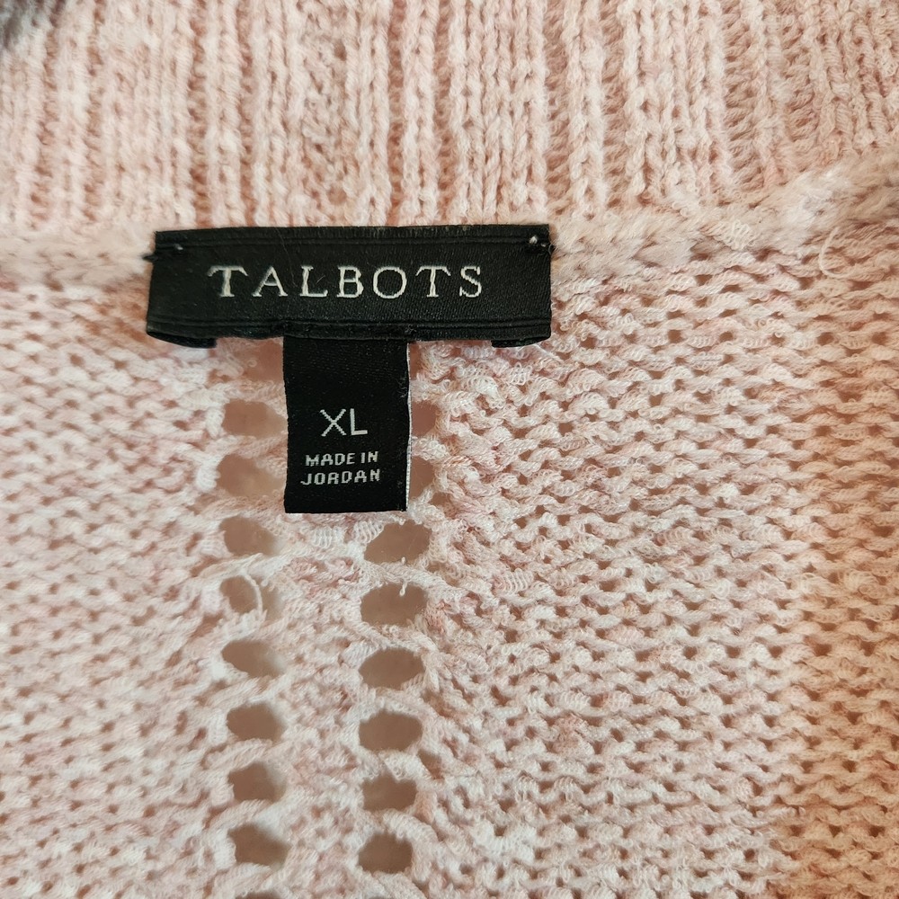 Talbots Linen Blend Pink Open-Front Cardigan Knit Sweater Size XL Spring Weight