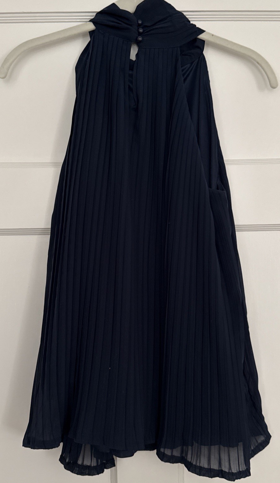 H&M High Neck Navy Pleated Swing Lined Sleeveless Tank Blouse Size 6