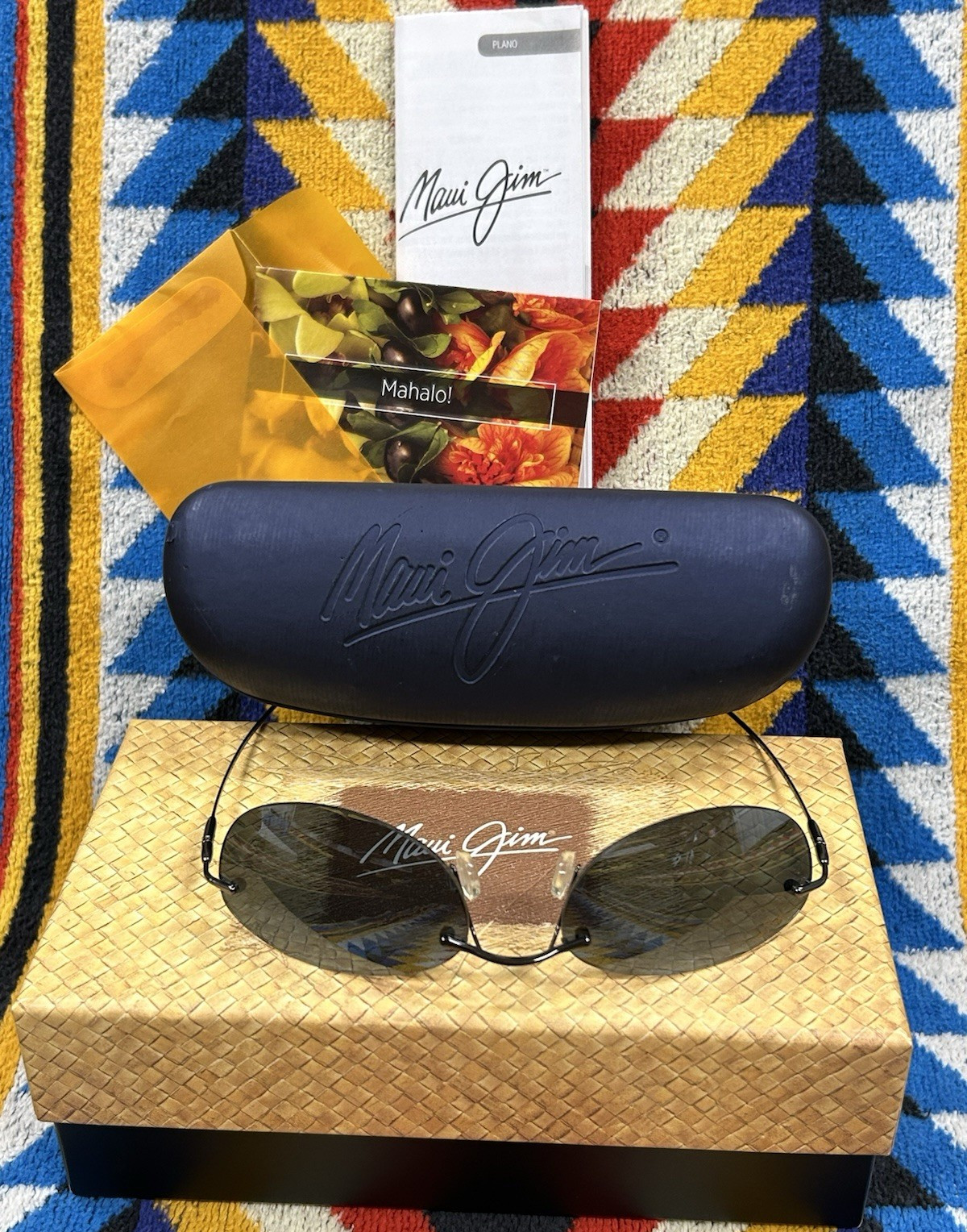 Maui Jim Women’s Titanium Rimless Polarized Gray Glass Sunglasses Black Frame