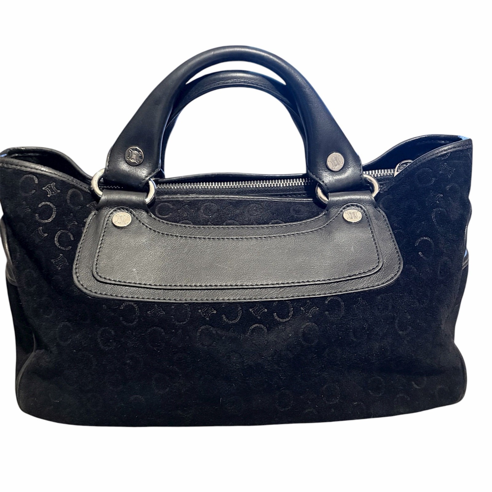 Céline Boogie Bag — Black C Macadam Monogram Suede-Silver Hardware Made in Italy