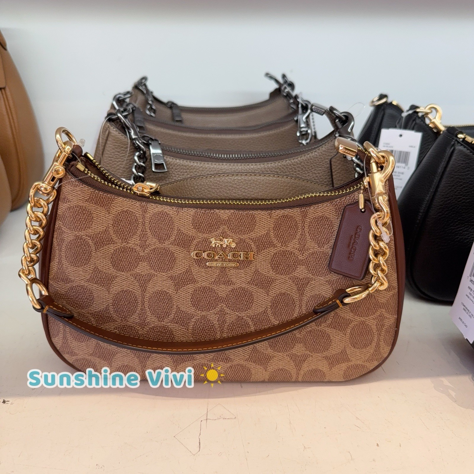 NWT Bundle Coach Teri Shoulder Bag CV933 & CW854 Wristlet & CW870 ID Case BROWN