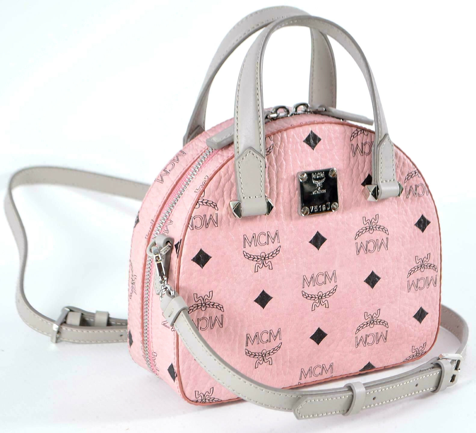 MCM half moon Visetos Canvas Small Zip Top Crossbody Dome Purse Bag