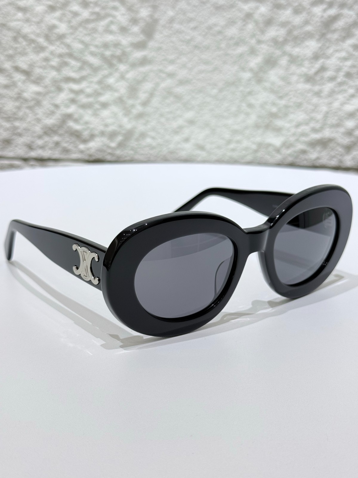Celine Triomphe Oval Sunglasses Black Gold Logo Signature Paris Fashion