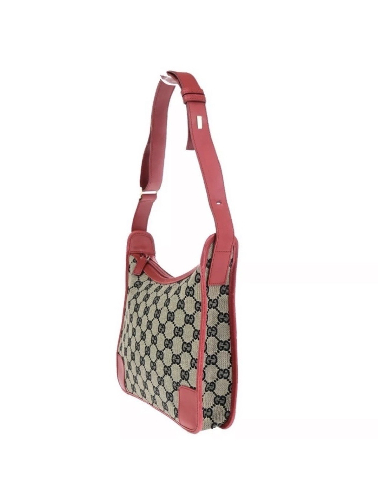 GUCCI Logo GG Pattern Canvas Leather Red Black Gold Shoulder Bag