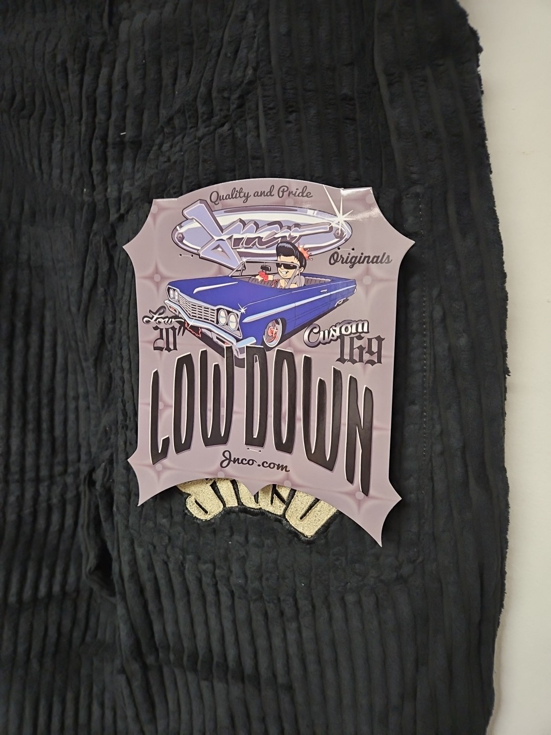 NWT JNCO Low Down Black Corduroy Pants Embroidered Mens 42×32 Wide Leg Baggy