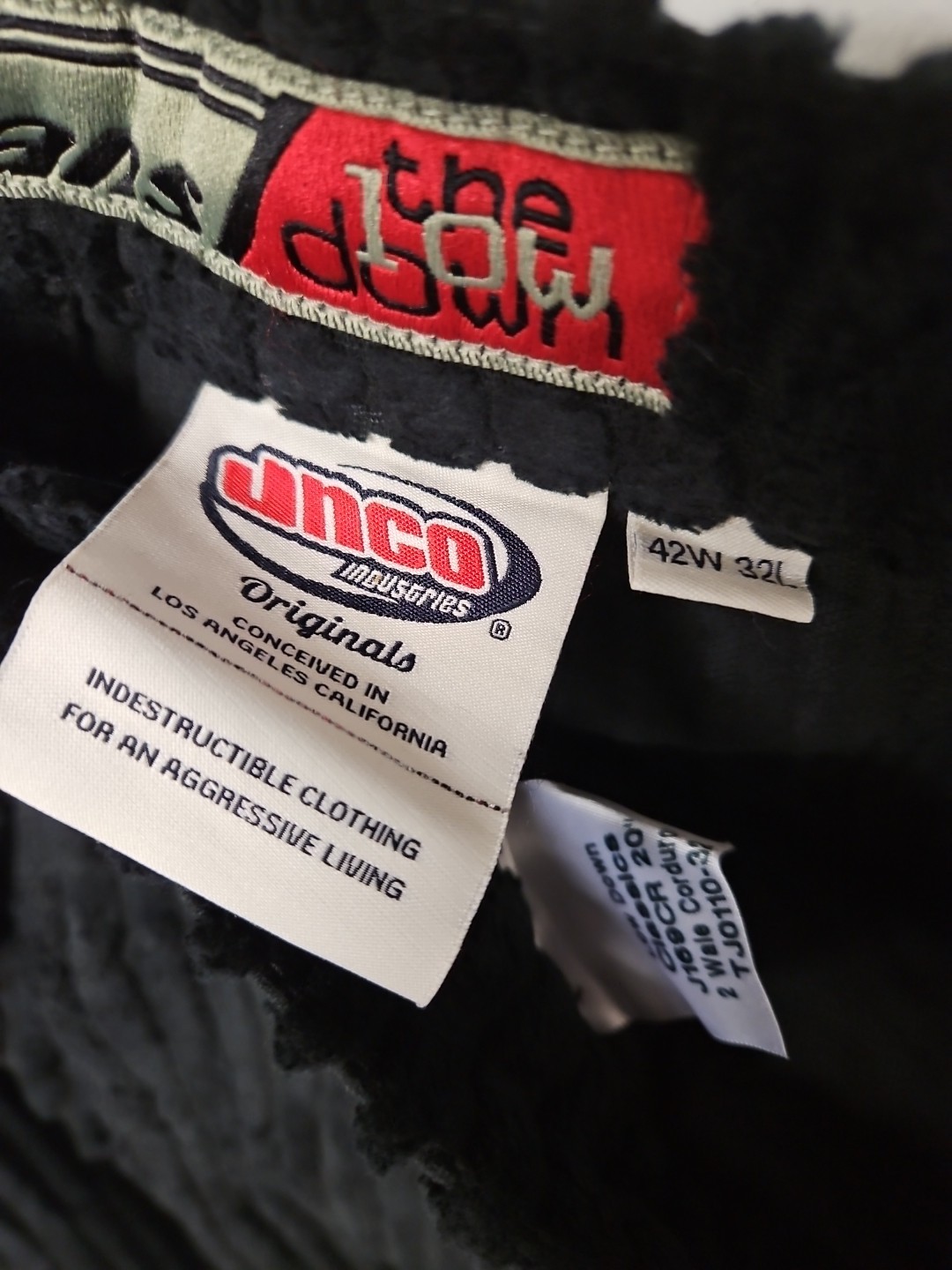 NWT JNCO Low Down Black Corduroy Pants Embroidered Mens 42×32 Wide Leg Baggy