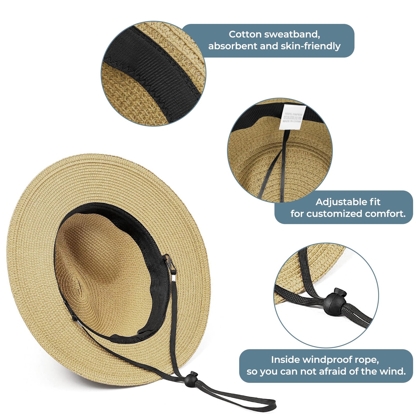 Sun Hat Straw Fedora Hats for Men Women Beach Hat Panama Hat Men Wide Brim Su…