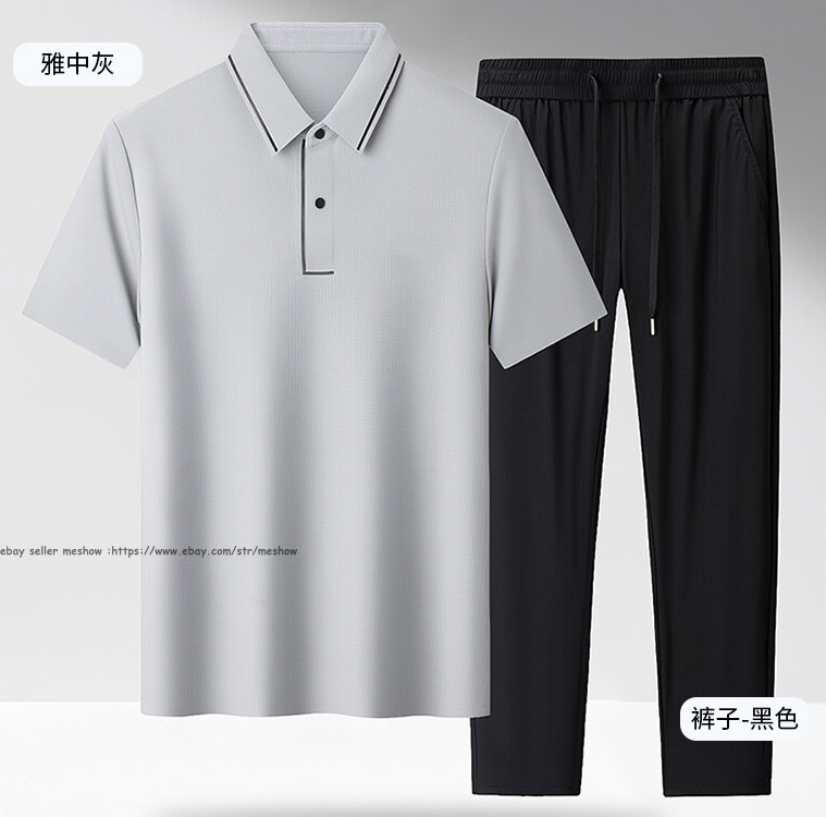Summer Men 2pcs Shirts and Pants sets Middle aged dad Casual Fashion Beach sets