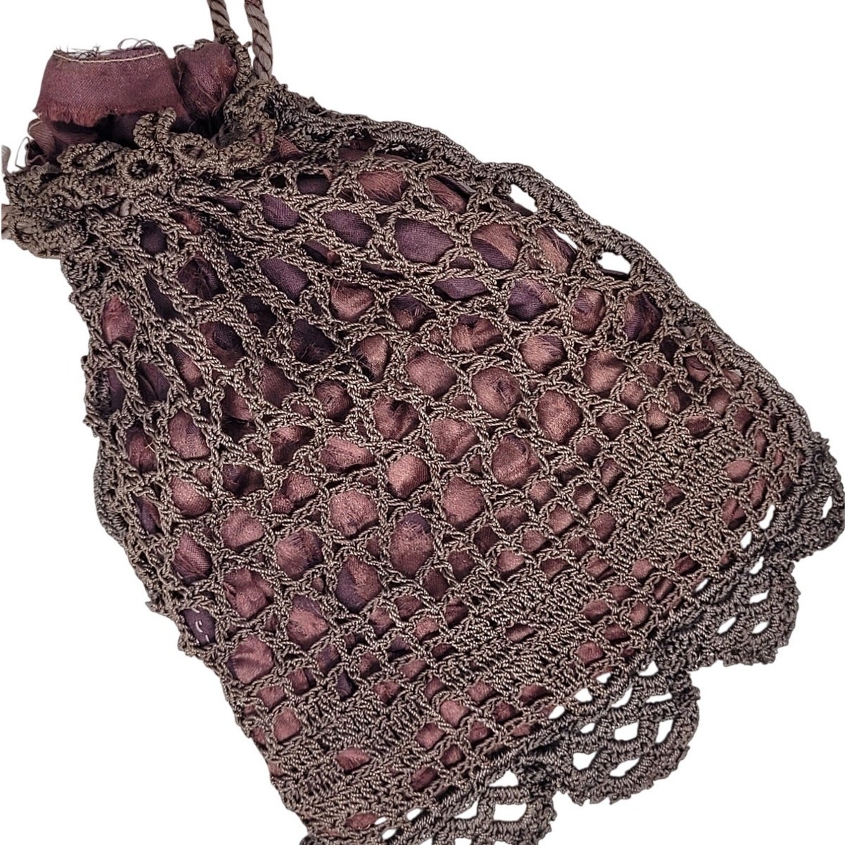 Antique Victorian Crochet Tatting Lace Reticule Edwardian Drawstring