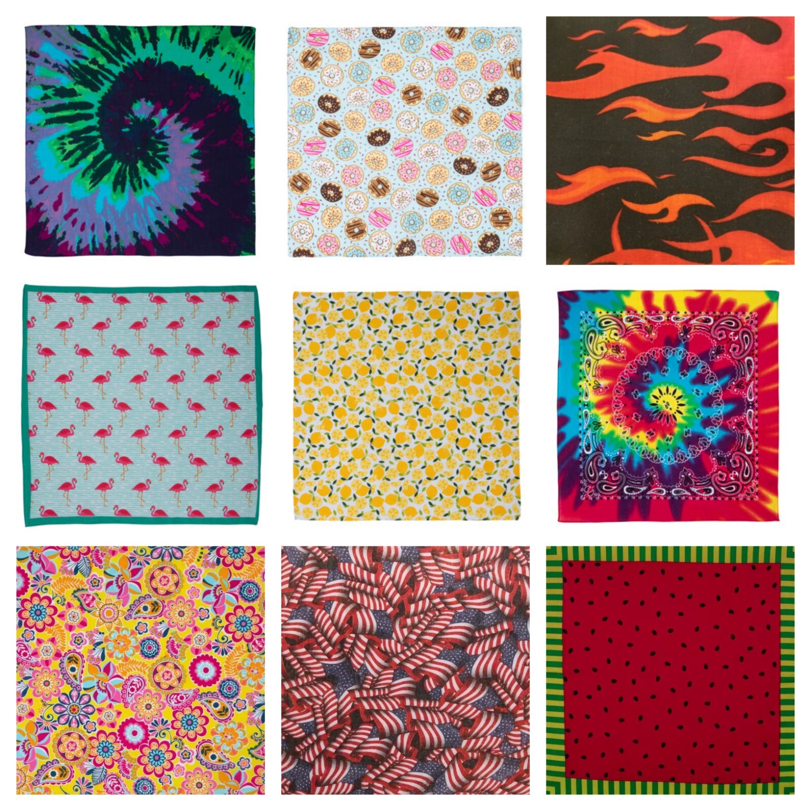 4 Pack Various Printed Bandanas 22×22 Various Styles!