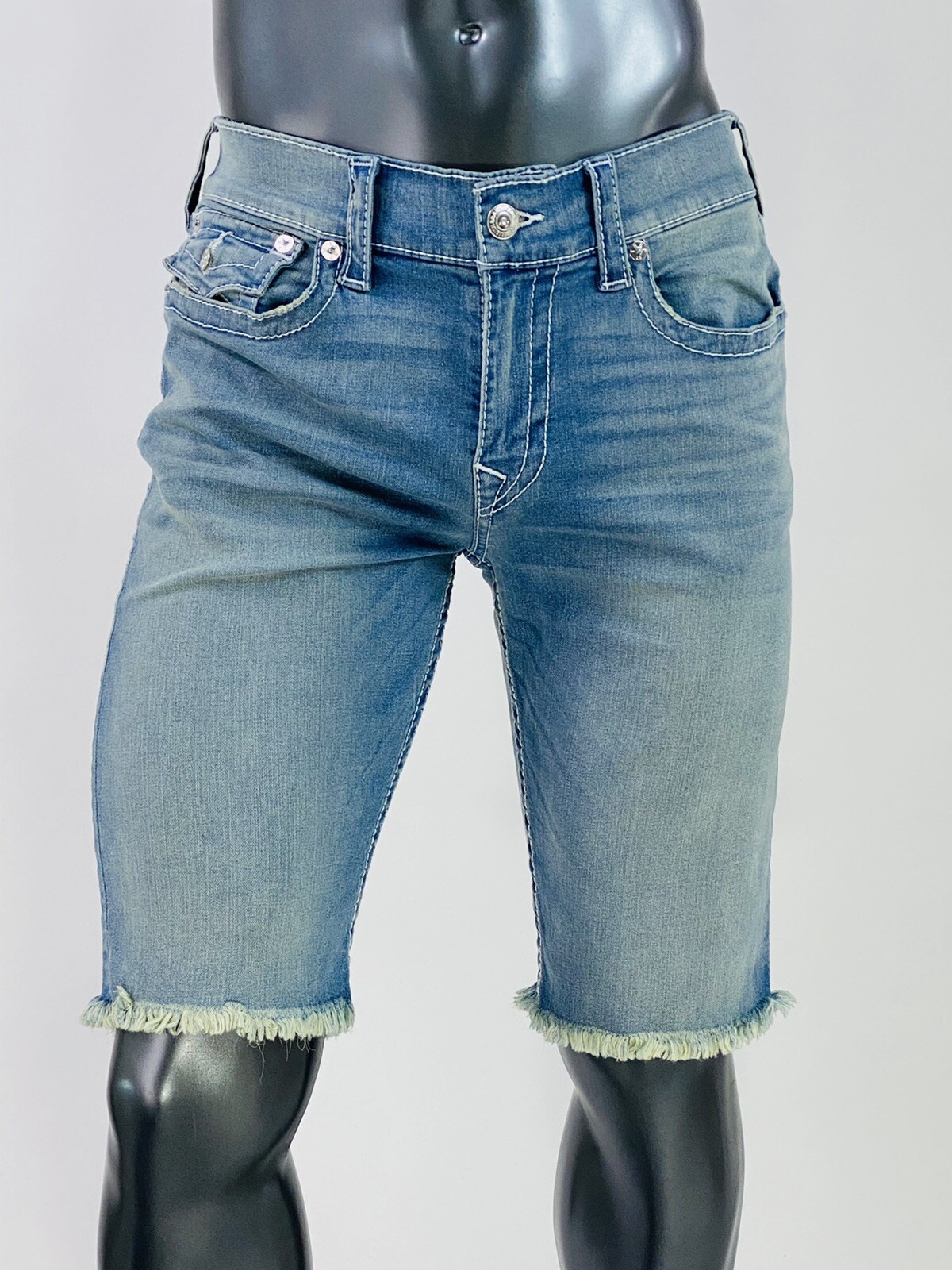 $119 Big Stitch True Religion Men Shorts Cutoff 30 31 32 34 36 38 Baby Blue