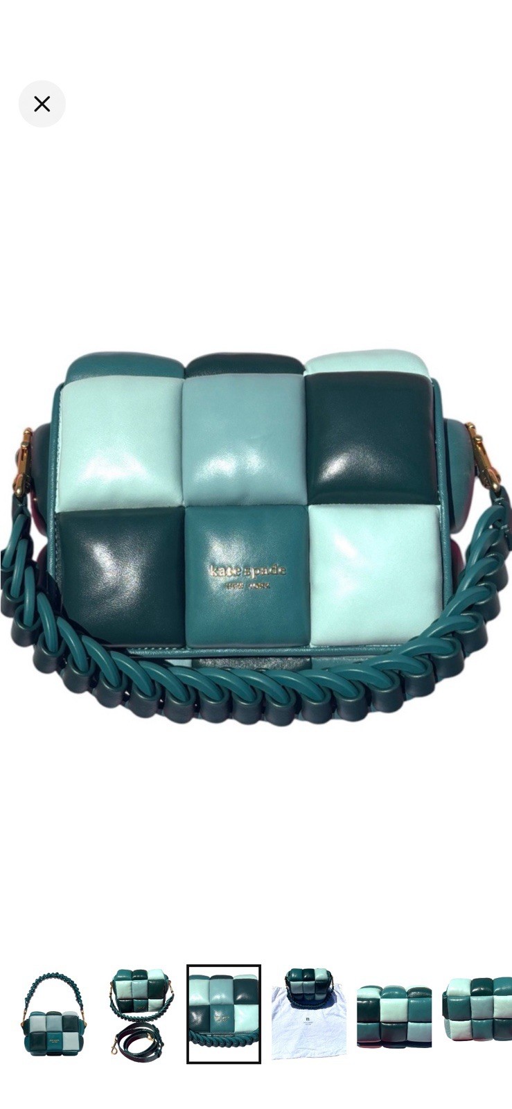 kate spade new york Green Colorblock Padded Shoulder Bag Detachable Strap