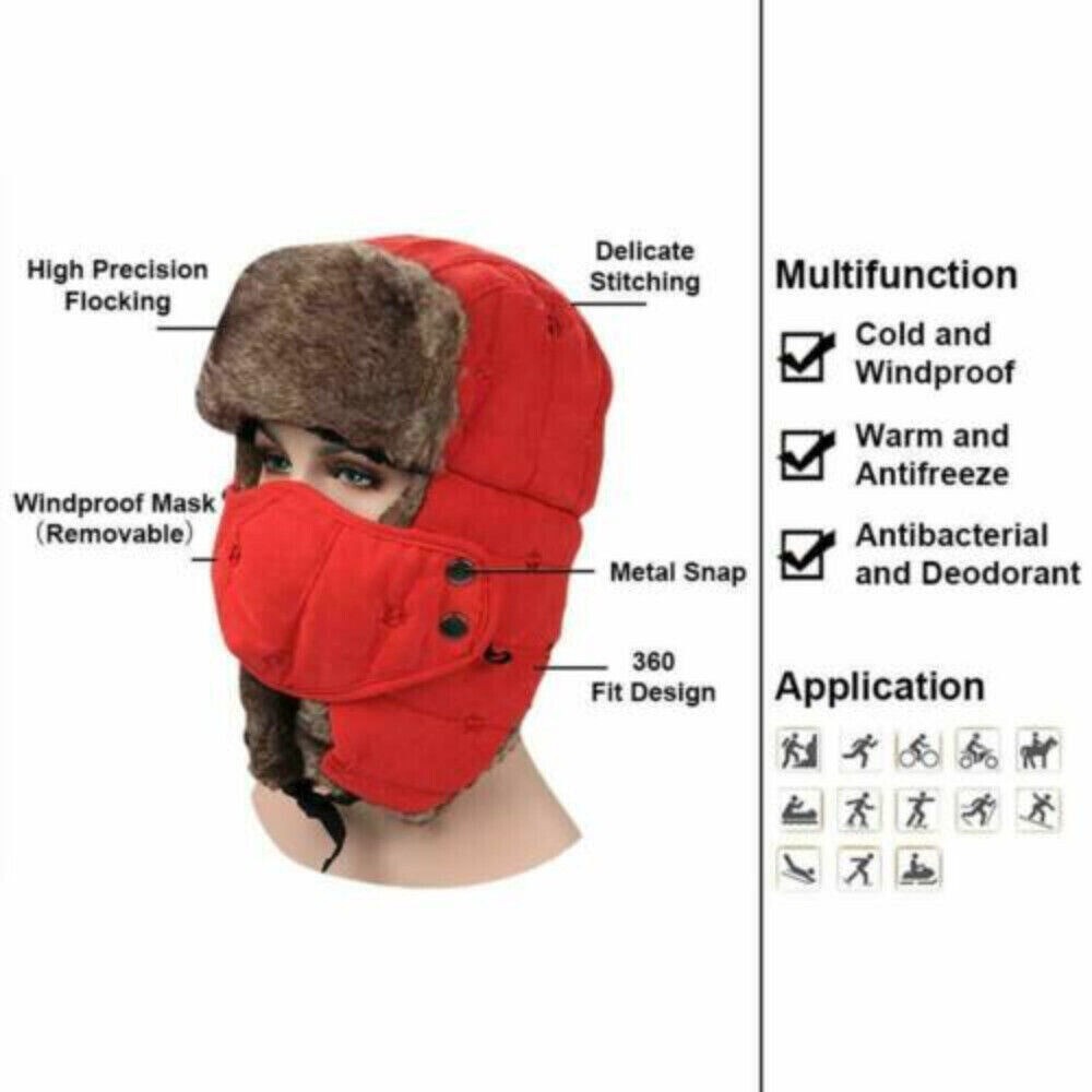 Winter Thermal Fur Lined Aviator Hat with Ear Flap Full Face Cover for Men Women