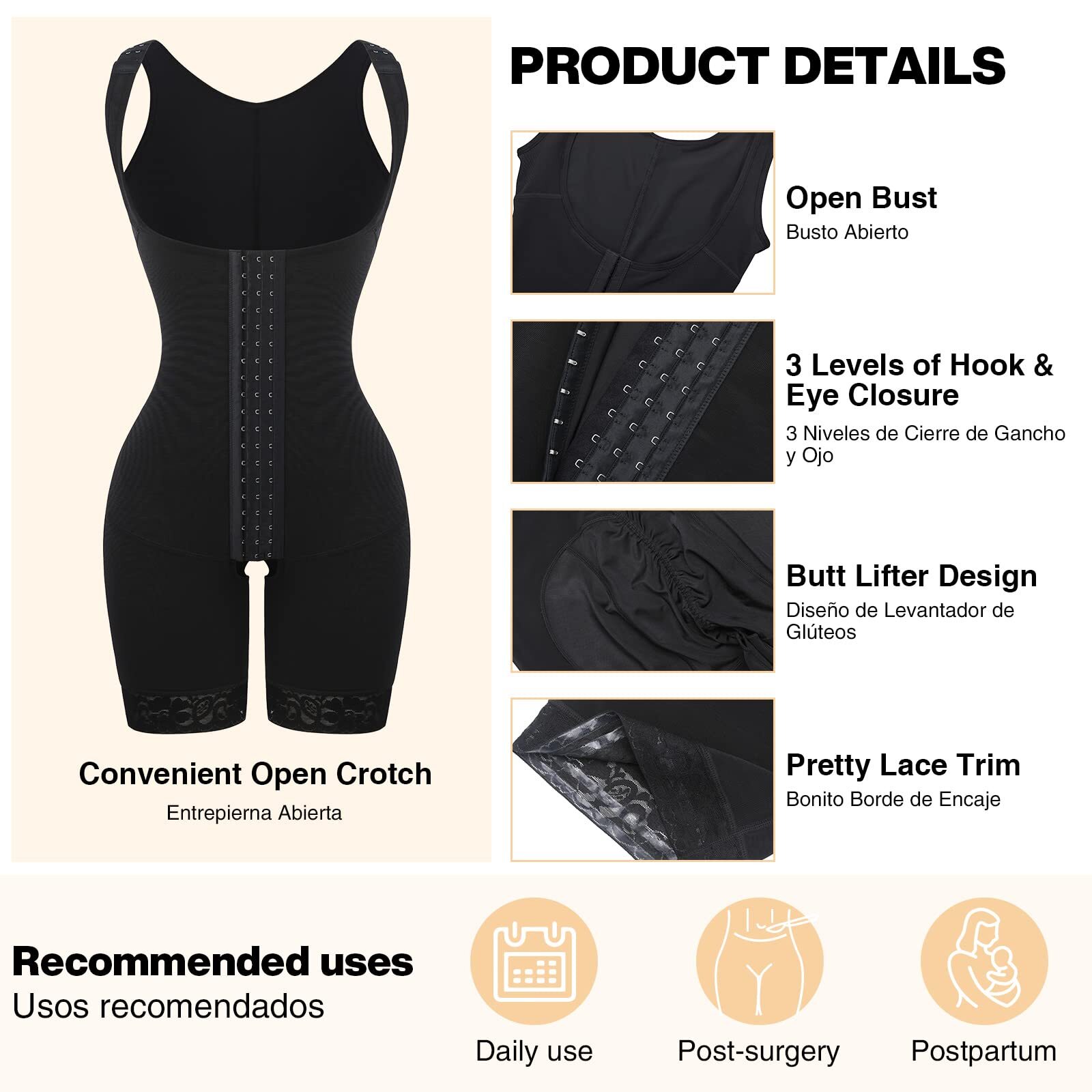 Fajas Colombianas Reductoras Levanta Cola Post Surgery BBL Stage 2&3 Body Shaper