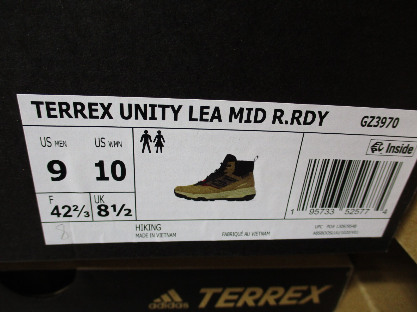 Adidas Terrex Unity Hiker Tan/Brown Waterproof Boots Mens Sz 9 Womens Sz 10