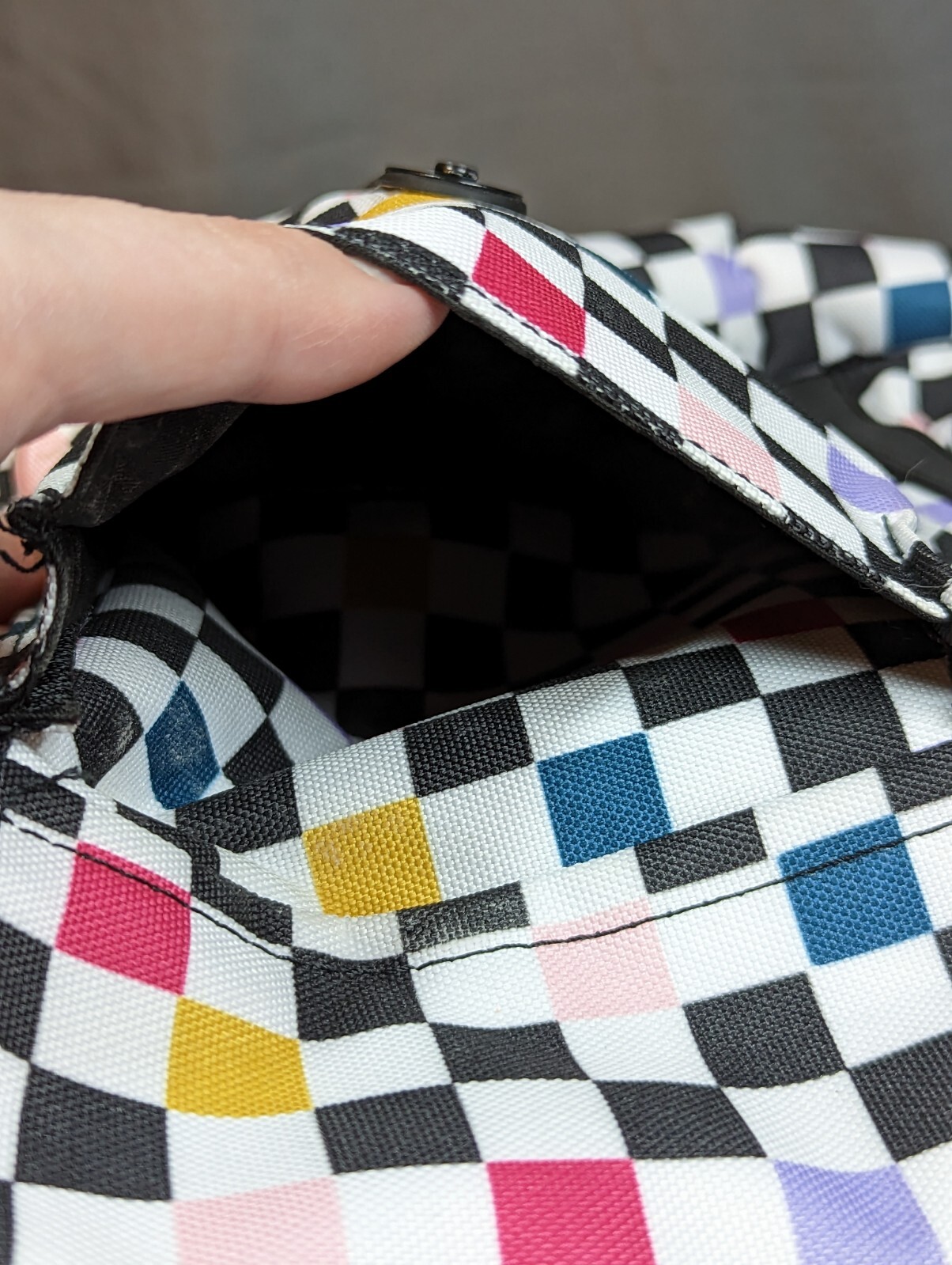 Checkered Drawstring Strap Cargo Two Pocket Backpack School Travel Book Bag