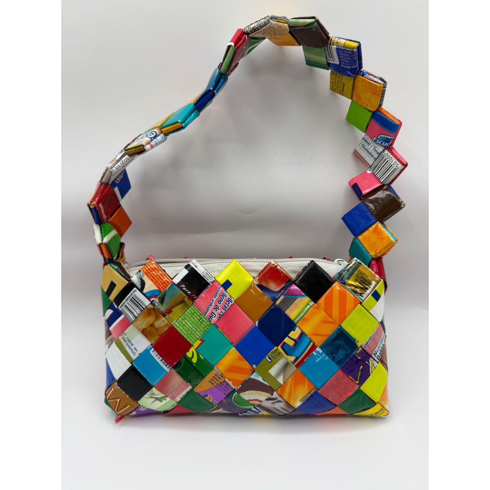 Unique Handmade Recycled Candy Wrapper Handbag Woven Shoulder Bag Spanish