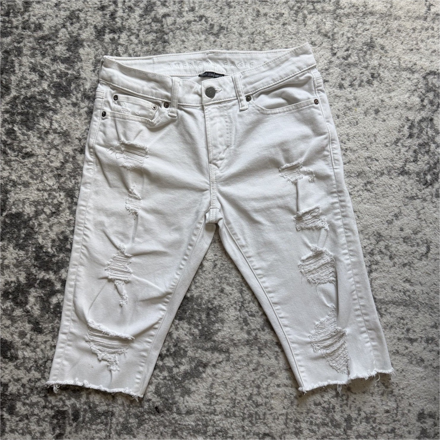 American Eagle Ne(x)t Level AirFlex High Rise Skinny Jeans White Distressed 4
