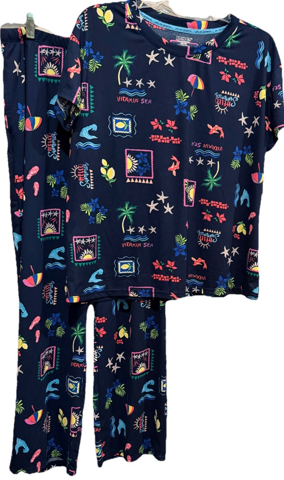 NWT Joyspun Dreamy Soft Pajama Set Medium Tropical Blue Pockets Loungewear