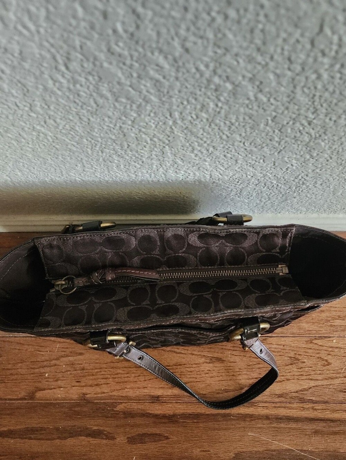 Coach Lurex Brown Jacquard Metallic Signature Tote Shoulder Bag
