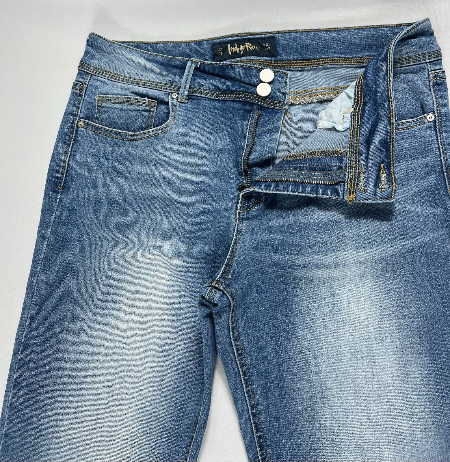 Indigo Rein Women’s Slim Fit Straight Leg Blue Denim Jeans Size 15 Pockets