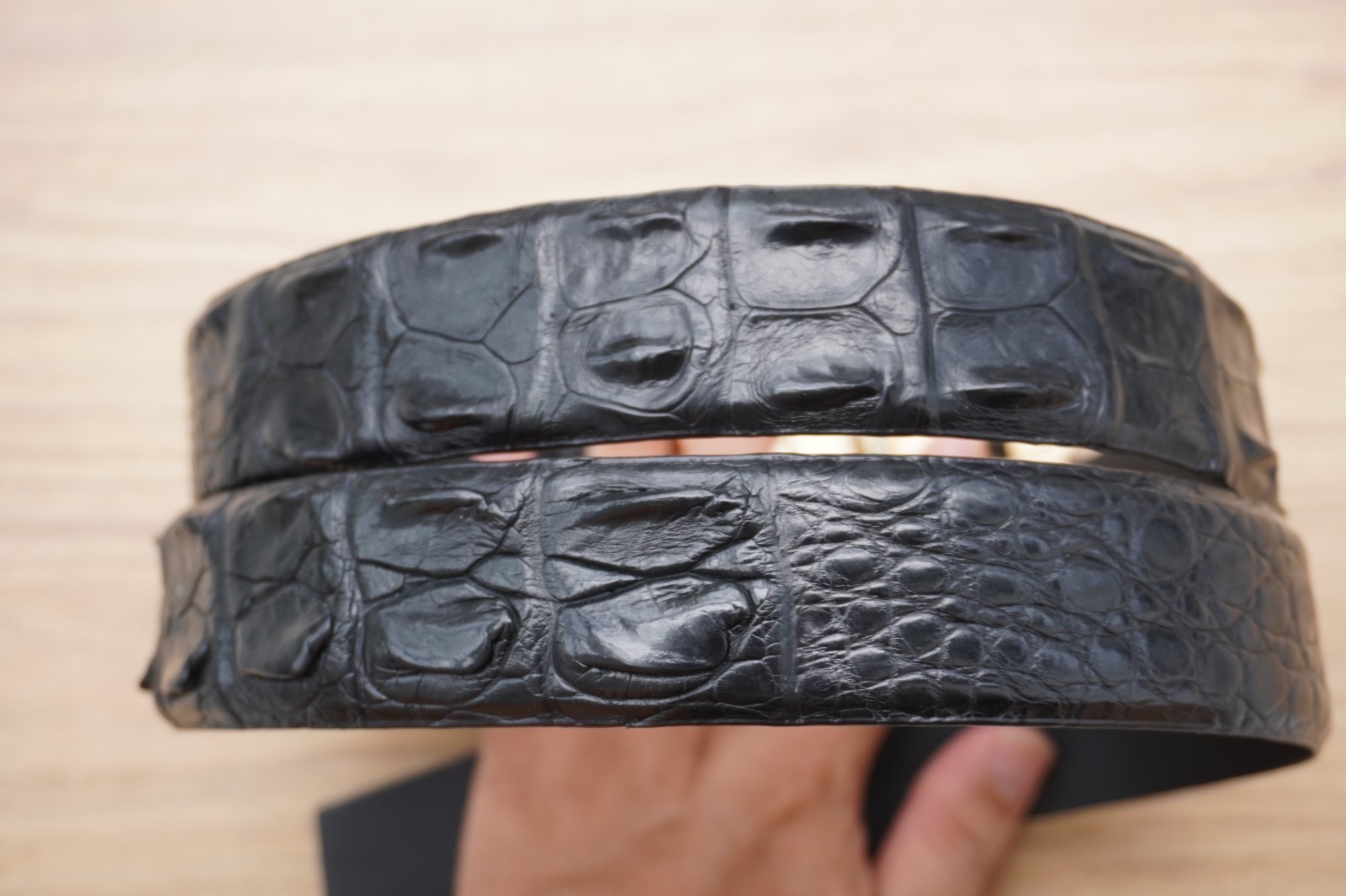 W1.3 inch Black Genuine Crocodile Hornback Leather Skin Men’s Belt Buckle #F27