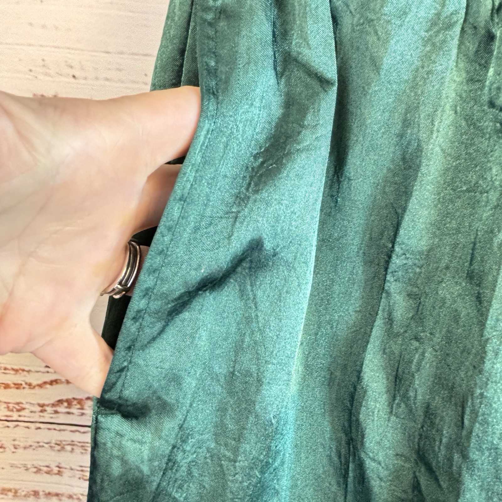Vintage Parachute Pants M Emerald Green Silky Shiny Lined Barrel Jogger Wide