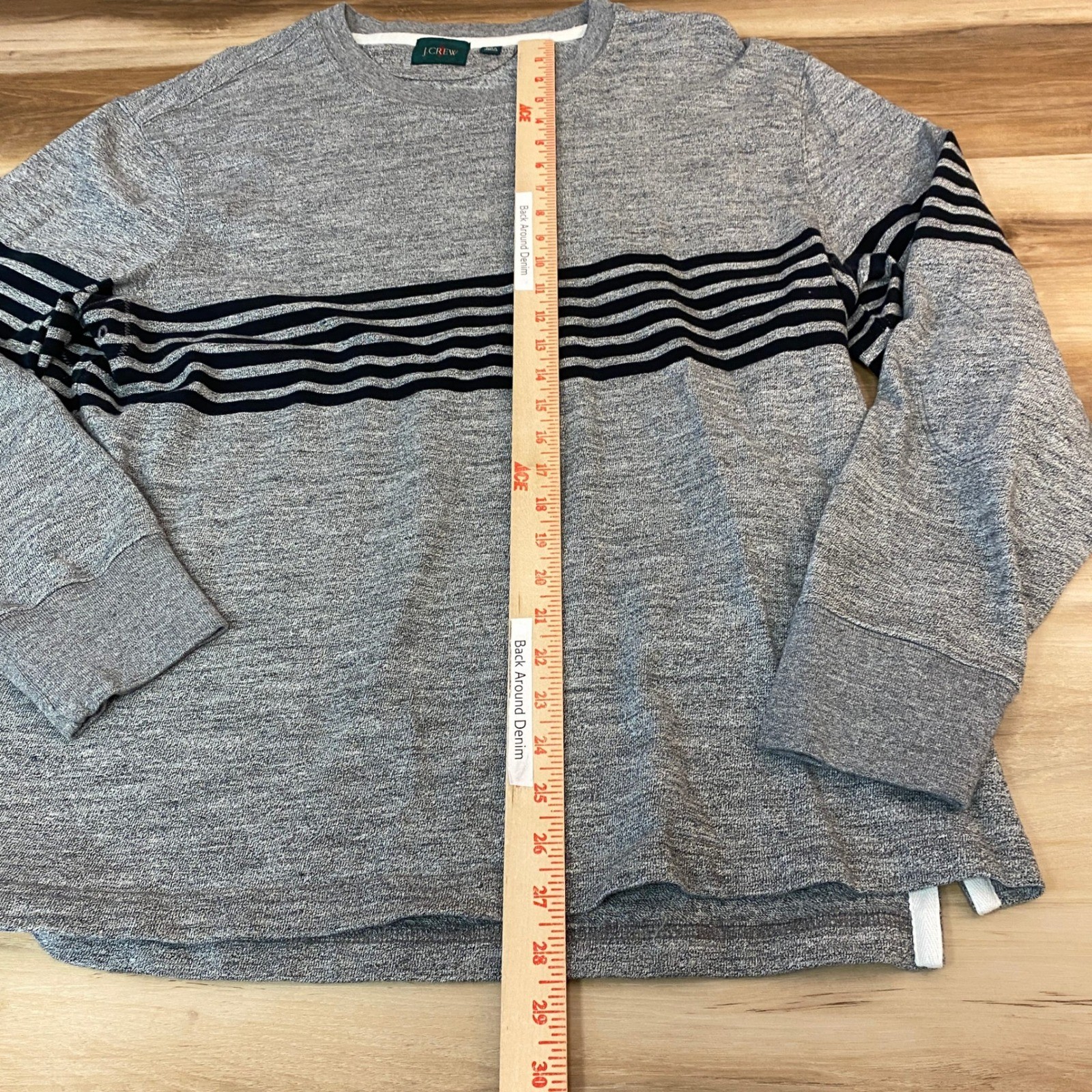 J Crew Rugby Shirt Mens Large Gray Long Sleeve Crew Neck Elbow Pads Striped