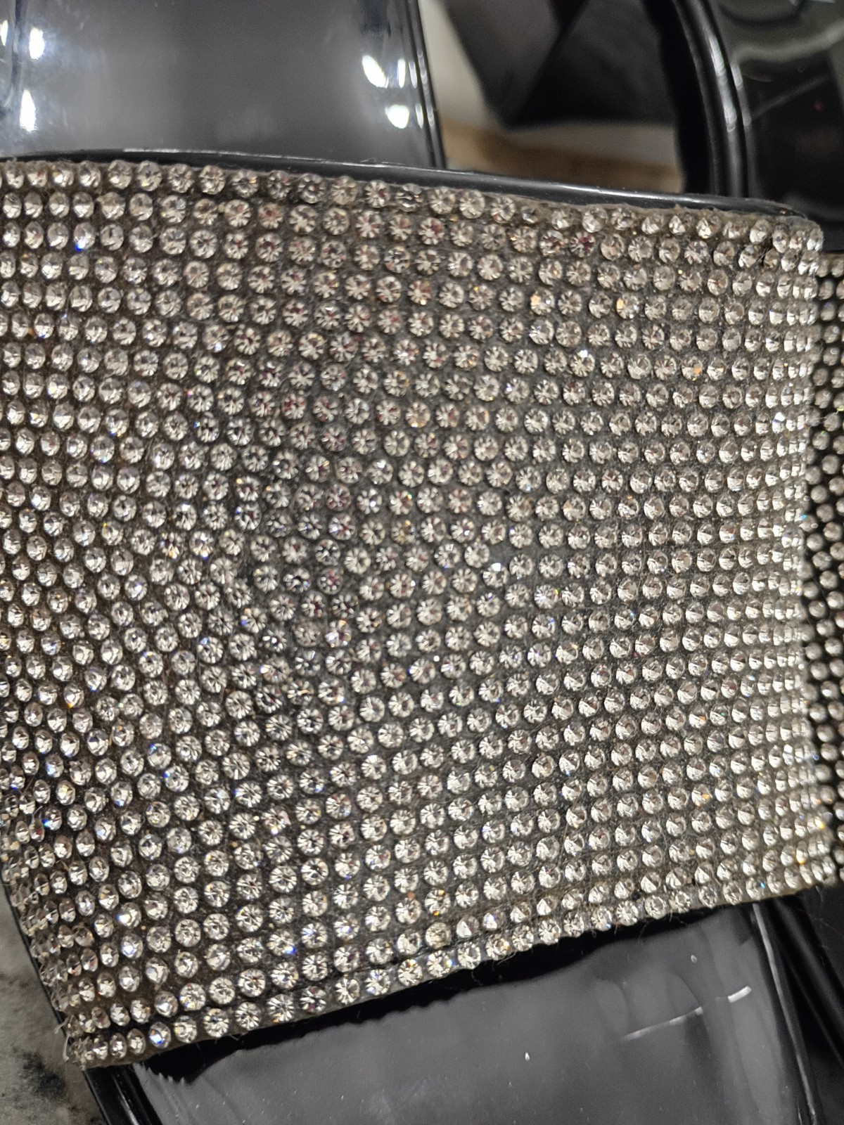 Black Slide Mules with Silver Crystal Band