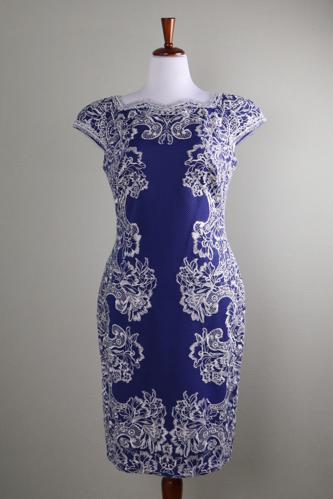 TADASHI SHOJI $408 Neoprene Scuba Stretch Lace Sheath Evening Dress Size XL