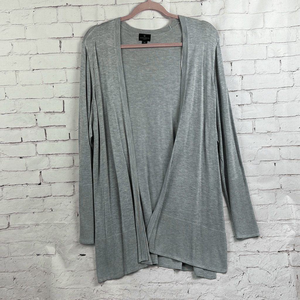 Worthington Sweater Womens L 0X Cardigan Open Longline 100% Rayon Heather Gray