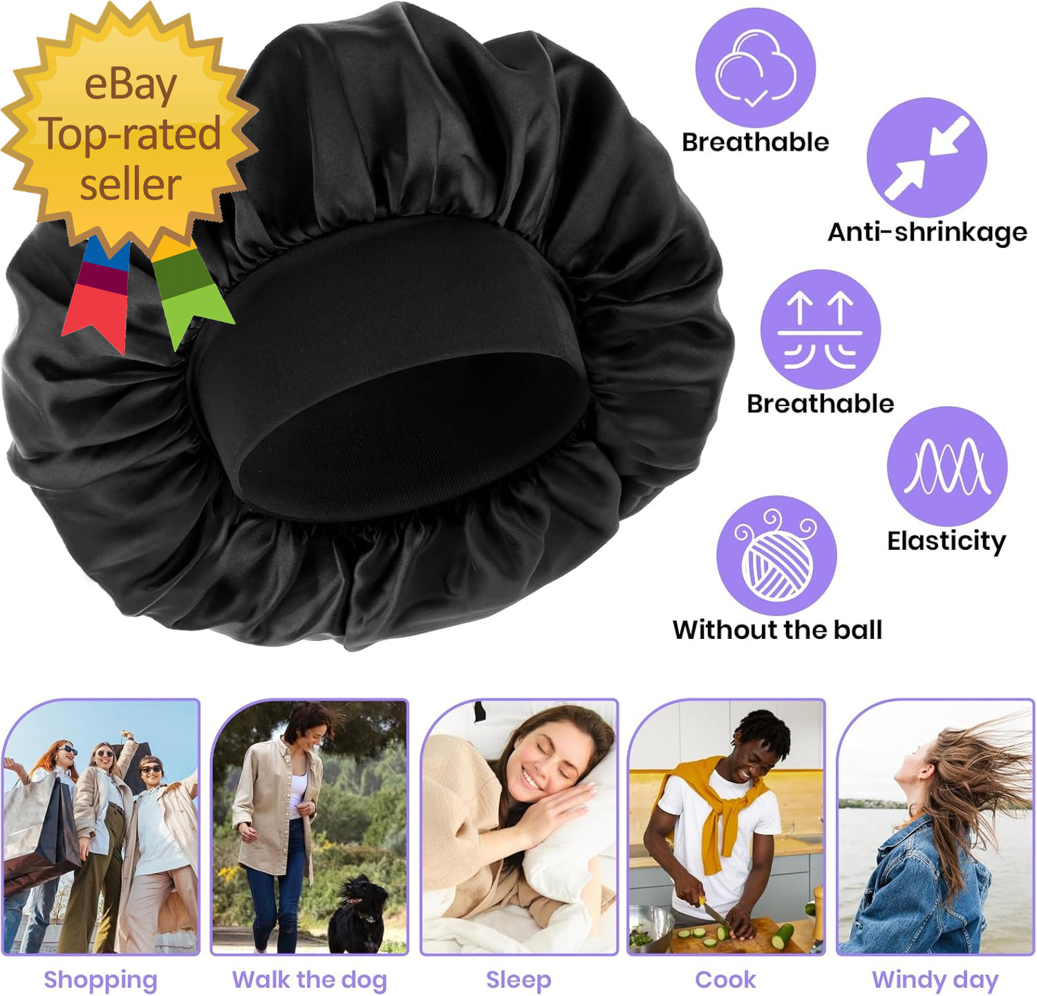 Silk Bonnet for Men Satin Bonnet Elastic Band Silk Sleep Cap Soft Adjustable