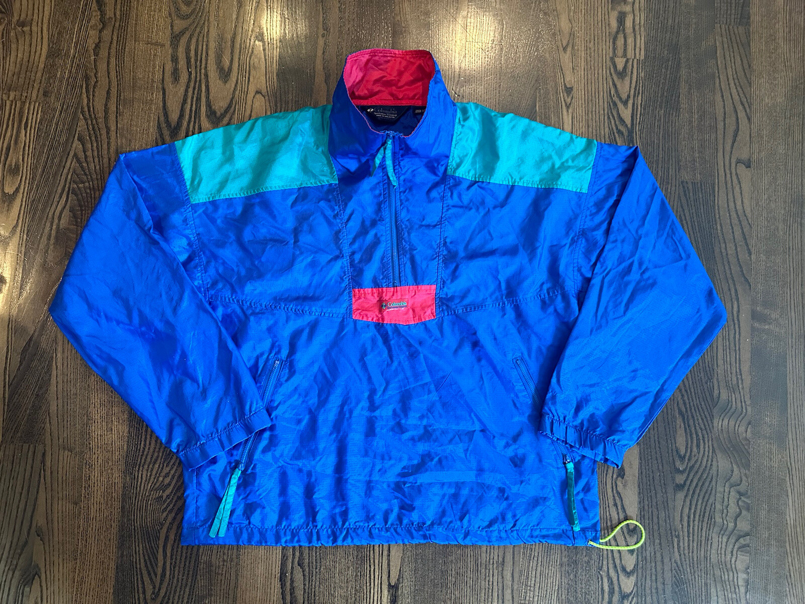 Vintage COLUMBIA Neon Blue 1/4 Zip Windbreaker Jacket Size Medium