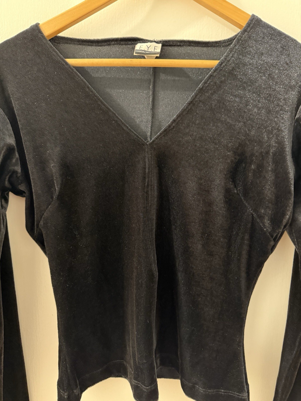 Black Faux Velvet Polyester spandex Blend medium Woman’s Long Sleeve Top
