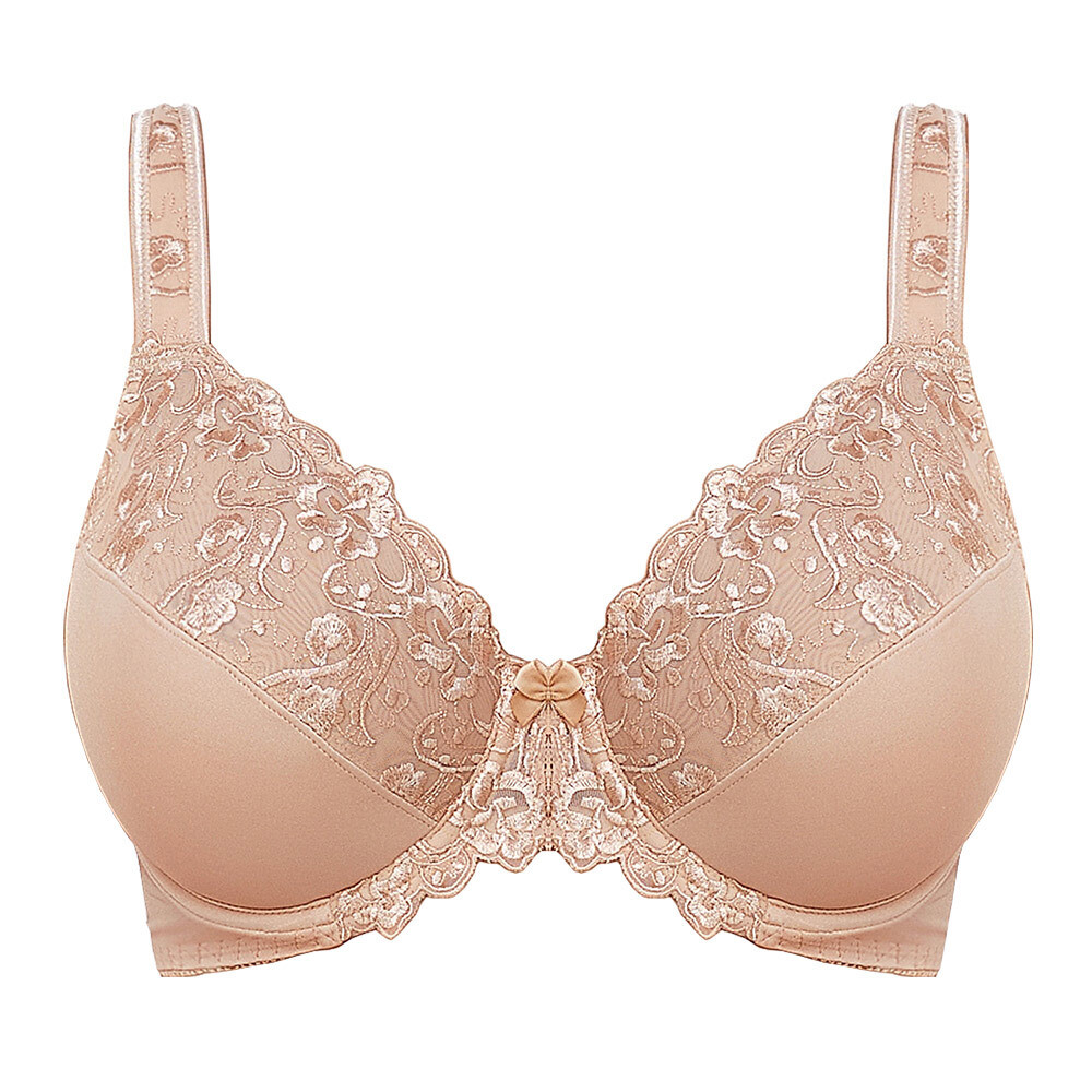 Women’s Minimizer Unlined Underwire Bra with Lace Embroidery Full Coverage Bras
