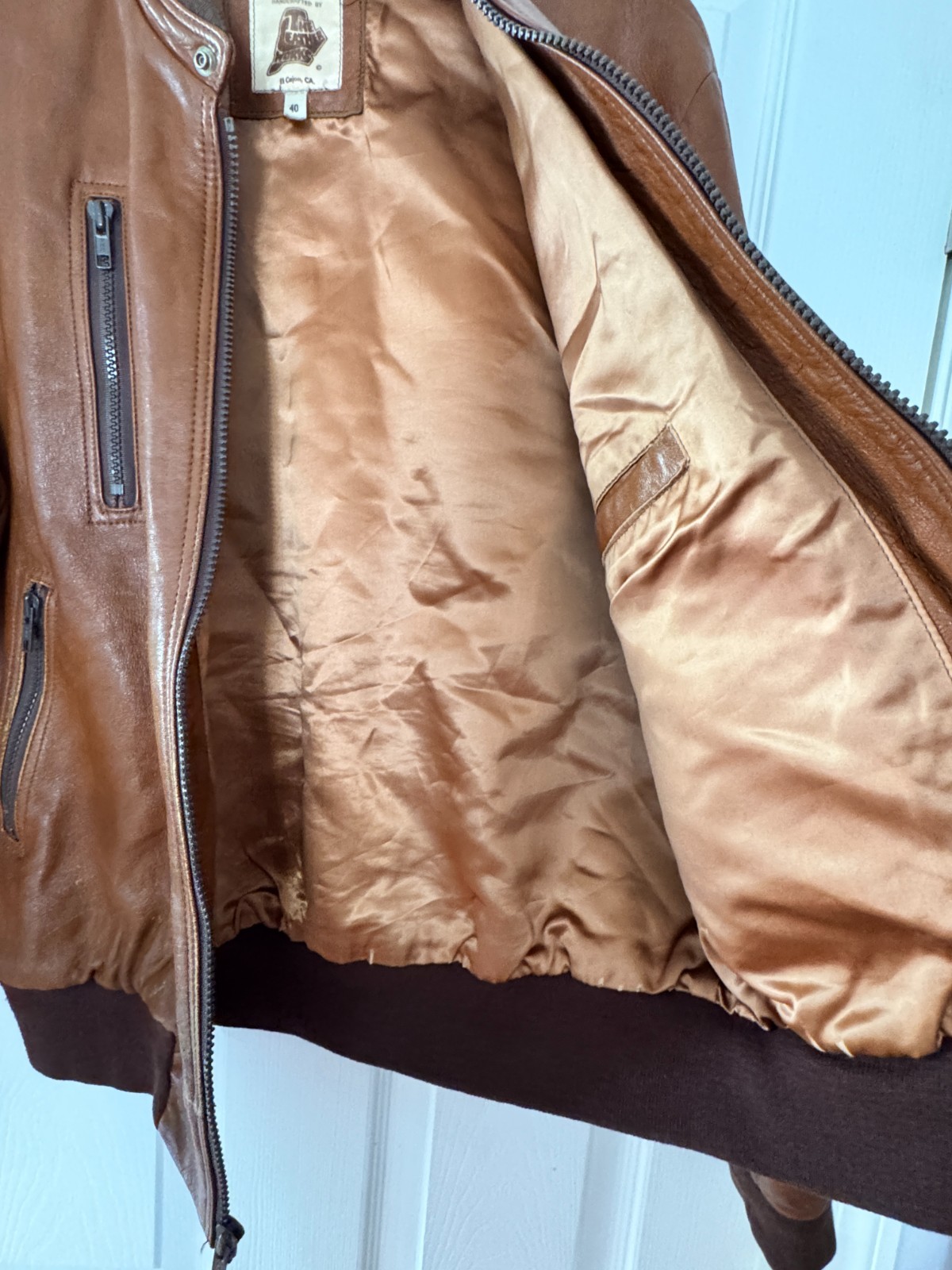 VINTAGE LEATHER PORSCHE JACKET ZIP UP THE LEATHER WORKS CALIFORNIA 21.5″x27.5″