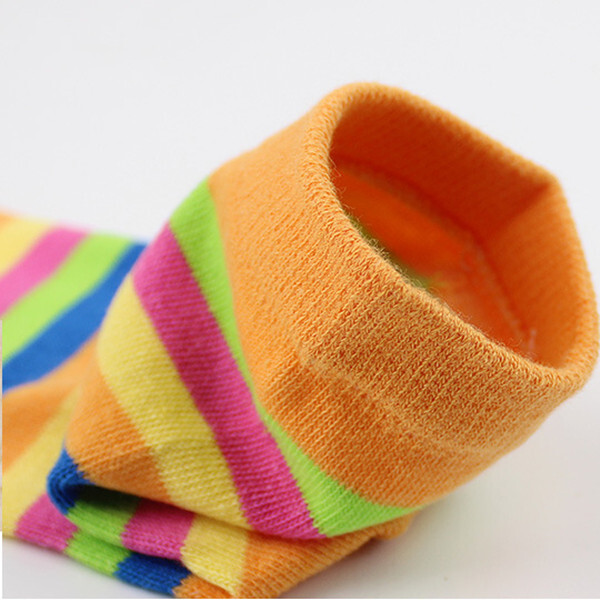5 Pairs Women Five Finger Toe Socks Crew Sport Colors Causal Rainbow Striped 5-9