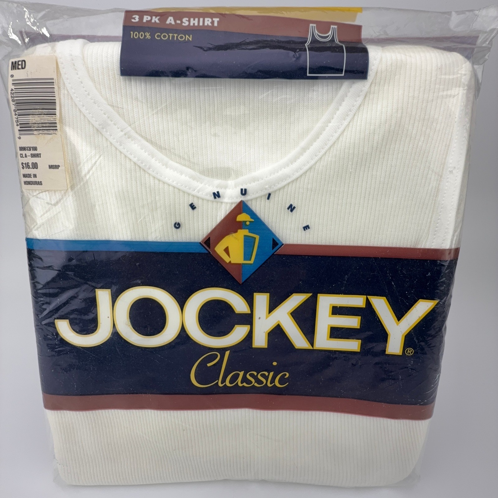 Jockey Classic Men 3 Pack A-Shirt Ribbed Tank Top White 100% Cotton Med 9613 VTG