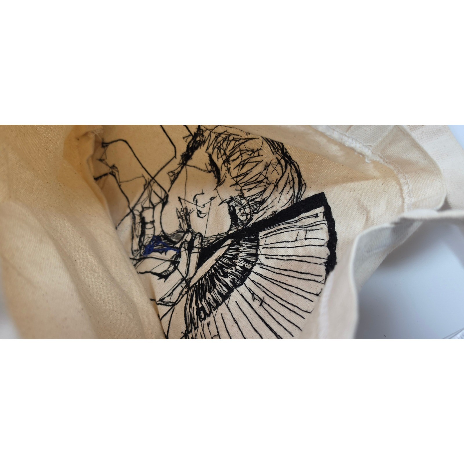 Hand Embroidered Anime Line Art Canvas Tote Bag KPOP BTS Jimin Beaded unfinished