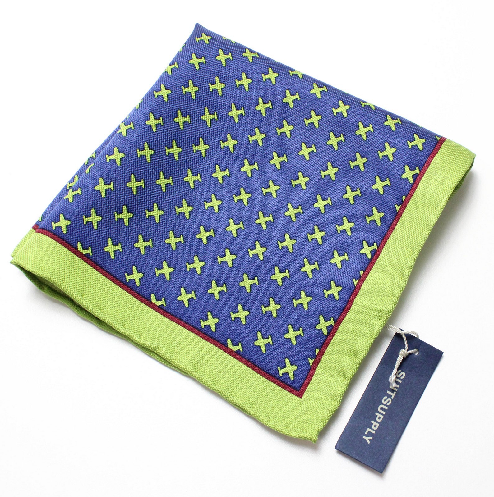 SUITSUPPLY Handkerchief Mens One Size Pure Silk Airplane Graphic Pocket Square