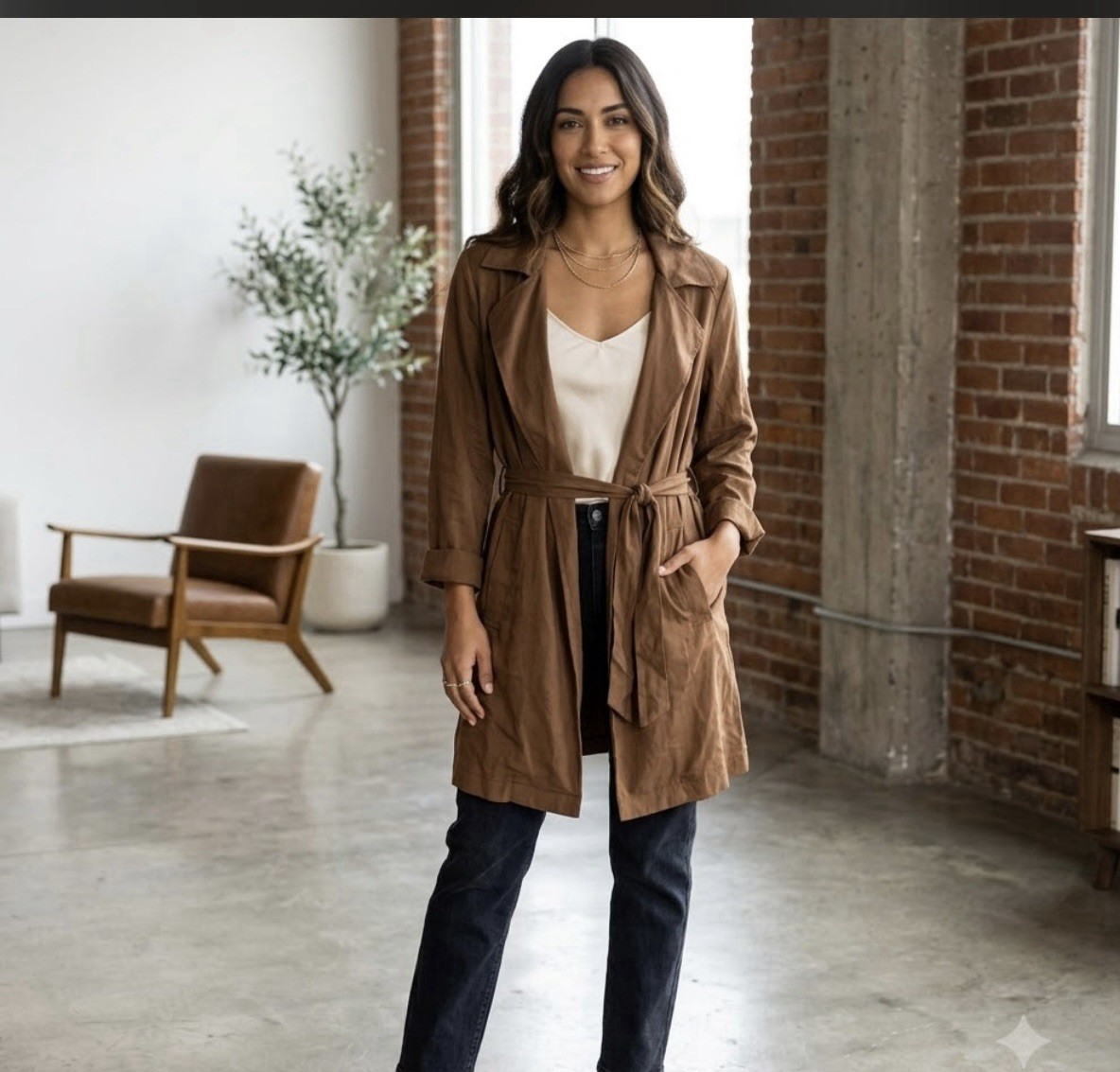 BB Dakota Trench Coat Womens Large Brown long Sleeve